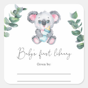 Sticker Carré Ex-libris Baby Shower Koala Bear