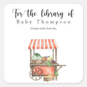 Sticker Carré Ex-libris Baby Shower - pour la bibliothèque de