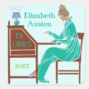 Sticker Carré Ex Libris Boite Déco Lady Writing Desk Personnalis