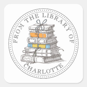 Sticker Carré Ex Libris Bundle Of Books Ex-libris