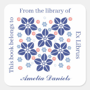 Sticker Carré Ex-libris de fleur orientale