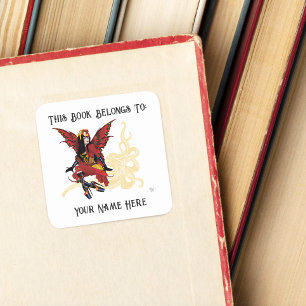 Sticker Carré Ex-libris de la pieuvre fée victorienne rouge stea