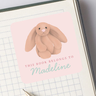 Sticker Carré Ex-libris de lapin mignon pour filles “Ce livre ap