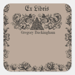 Sticker Carré Ex Libris Flourish Line Art Plaque