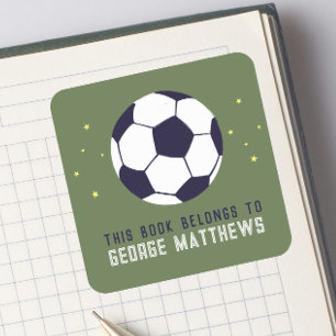 Sticker Carré Ex-libris garçons verts football enfants sportifs