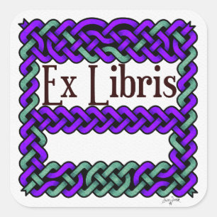 Sticker Carré ex libris nœud celtique violet signet
