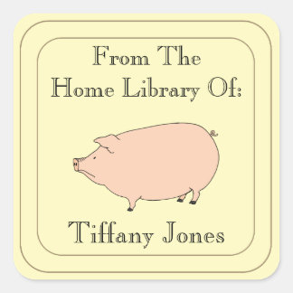Sticker Carré Ex-libris personnalisé de joli cochon