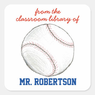Sticker Carré Ex-libris personnalisé pour professeur de baseball