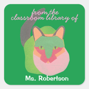 Sticker Carré Ex-libris personnalisé pour un professeur félin