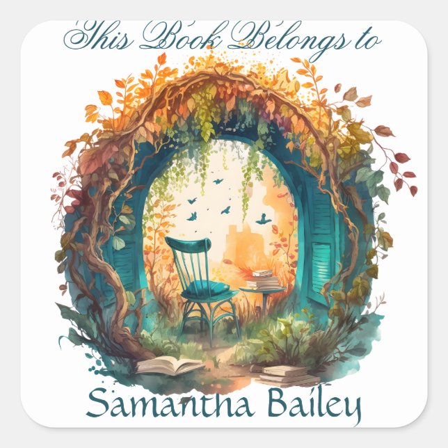 Sticker Carré Ex Libris Plaque personnalisée (Devant)