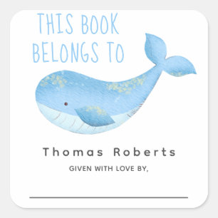 Sticker Carré Ex-libris pour baby shower - aquarelle nautique
