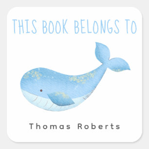 Sticker Carré Ex-libris pour baby shower - aquarelle nautique