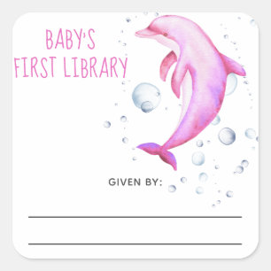 Sticker Carré Ex-libris pour baby shower sur le thème marin aqua