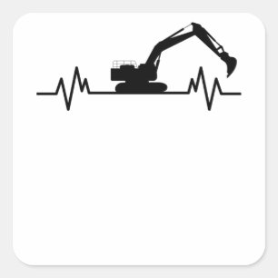 Sticker Carré Excavateur Heartbeat Motif Constructeur Cadeau