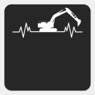 Sticker Carré Excavateur Heartbeat Motif Constructeur Cadeau