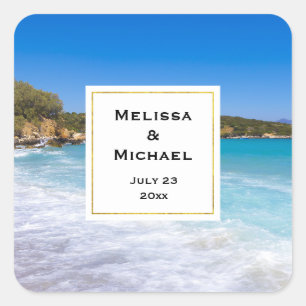 Sticker Carré Exotic Beach Tropical Island Paradise Mariage Date