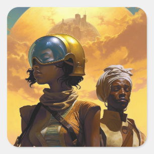 Sticker Carré Explorateurs de planètes science-fiction Afrofutur