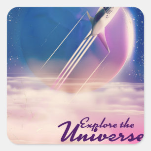 Sticker Carré Explorez l'univers Affiche vintage de l'espace
