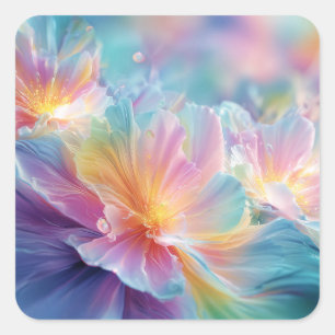 Sticker Carré Explosion florale cosmique abstraite en pastel