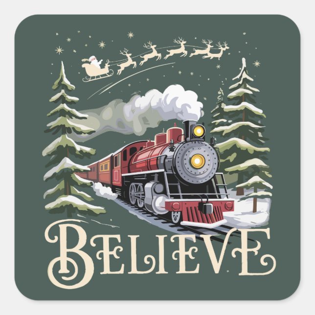 Sticker Carré Express polaire cadeau de Noël croire Noël hiver (Devant)
