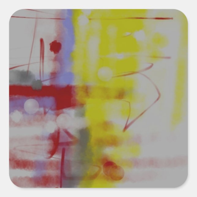 Sticker Carré Expressionniste Abstrait gris rouge jaune (Devant)