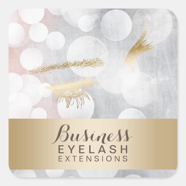 Sticker Carré Extensions Eyelash Argent & Or Moderne (Devant)