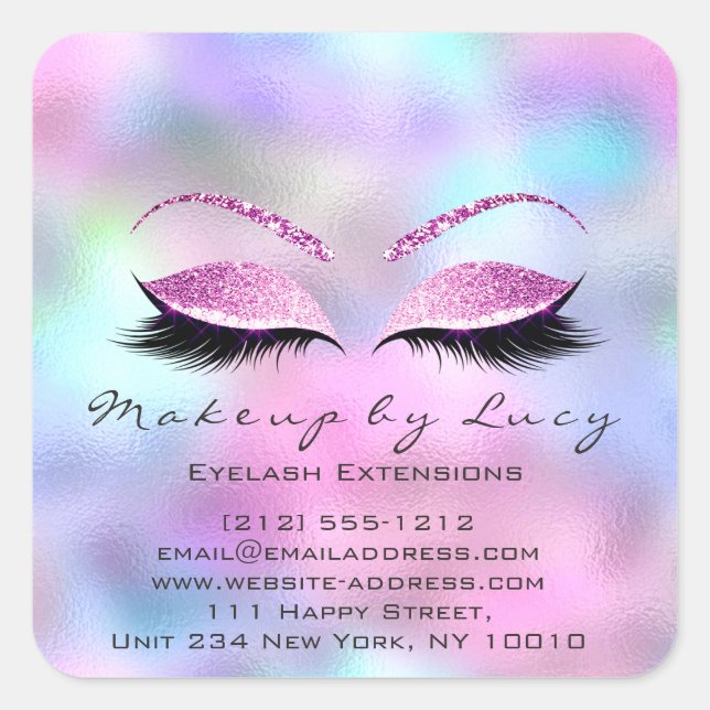 Sticker Carré Eyelash Extension Maquillage Salon de Beauté Pink  (Devant)