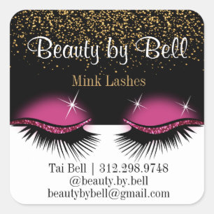 Sticker Carré Eyelashes de Parties scintillant rose chaud