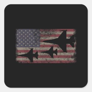 Sticker Carré F16 Fighter Jet Plane USA Flag Patriot