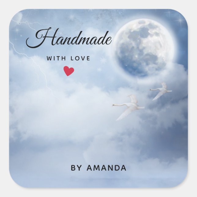Sticker Carré Fabriqué à la main avec amour Beau Ciel Bleu avec  (Devant)
