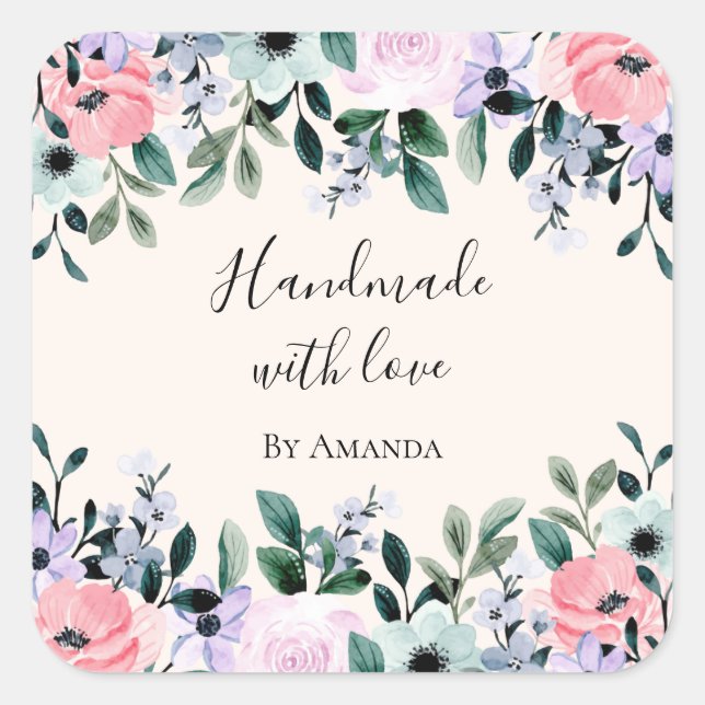 Sticker Carré Fabriqué à la main avec l'Aimer rose et vert Aquar (Devant)