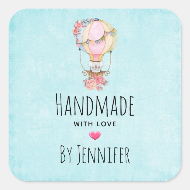 Sticker Carré Fabriqué à la main avec l'amour mignon air chaud A (Devant)