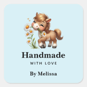 Sticker Carré Fabriqué à la main avec l'amour mignonne pony mang