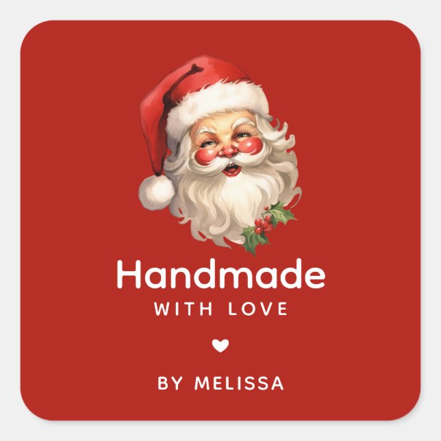 Sticker Carré Fabriqué à la main avec l'amour Père Noël Rétro No (Devant)