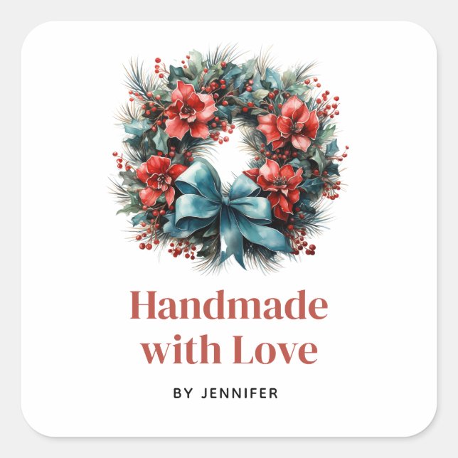 Sticker Carré Fabriqué à la main avec une couronne de pin d'amou (Devant)