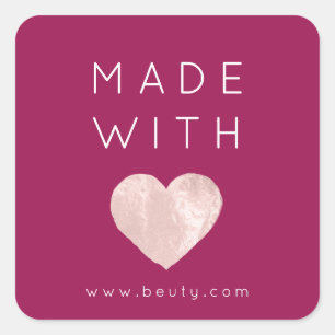 Sticker Carré Fabriqué Avec Amour Coeur rose Nom Web Simply Mars