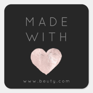 Sticker Carré Fabriqué Avec Amour Coeur Rose Rose Nom Web Simple
