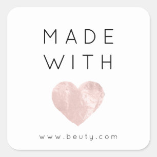 Sticker Carré Fabriqué Avec Amour Coeur Rose Rose Nom Web Simply