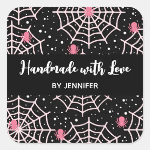 Sticker Carré Fabriqué avec amour Halloween Cobwebs & Spiders Mo
