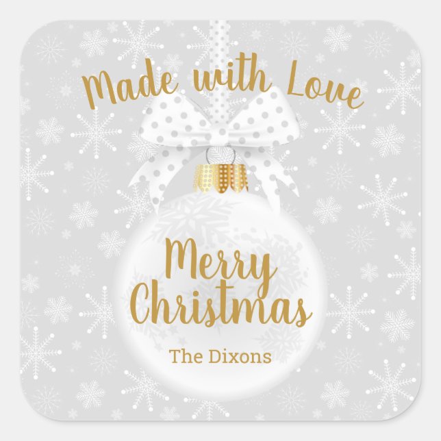 Sticker Carré Fabriqué avec Amour Ornements de Noël Maison Nourr (Devant)