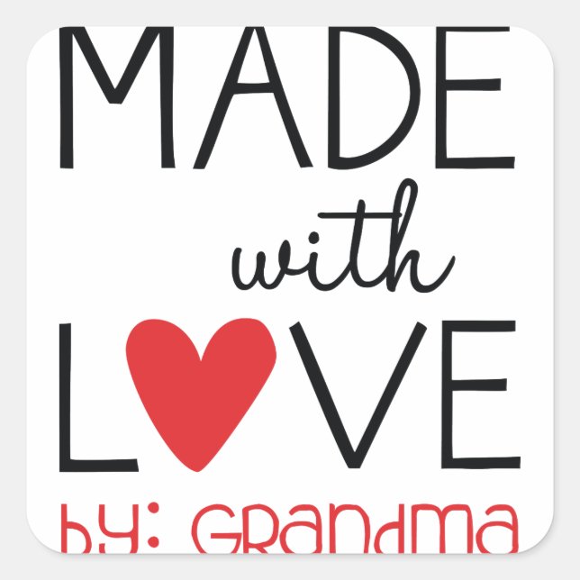 Sticker Carré Fabriqué avec amour par grand-mère (Devant)