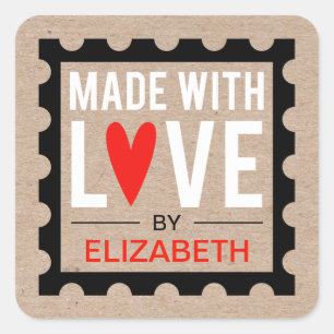 Sticker Carré Fabriqué Avec Amour Rustique Kraft