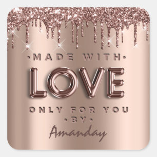 Sticker Carré Fabriqué Avec Amour Uniquement Pour Vous Par Nom R