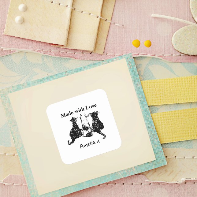 Sticker Carré Fabriqué avec des chats adorables (Crafters and cat lovers unite!)