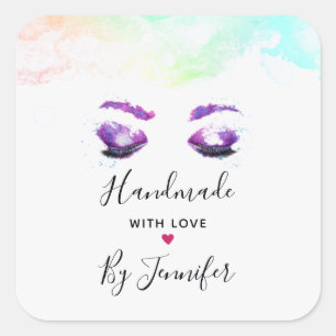 Sticker Carré Fabriqué avec l'amour Glamour Purple Eyes Aquarell