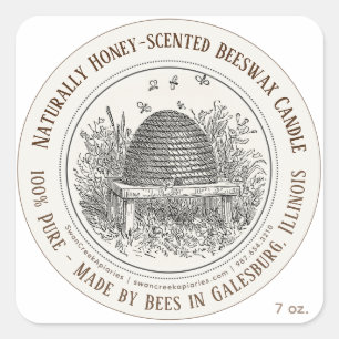 Sticker Carré Fabriqué par les abeilles Nom de l'État cire d'abe