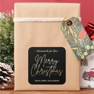 Sticker Carré Fabriqué pour vous Gold Joyeux Noël Noir