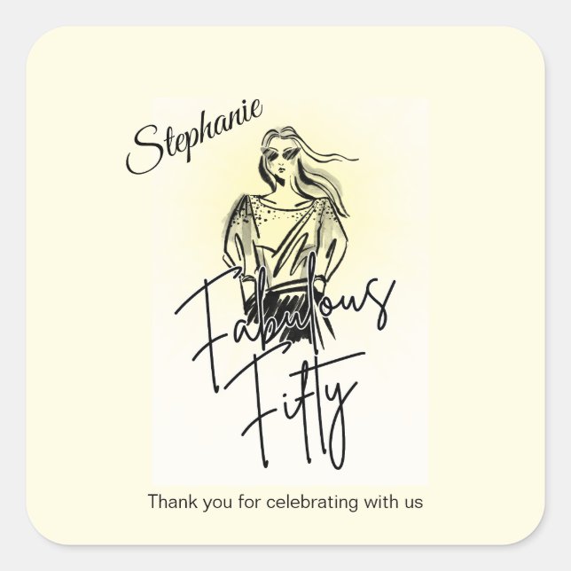 Sticker Carré Fabulous Fifty Woman White Sketch 50th Birthday (Devant)