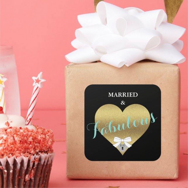 Sticker Carré Fabulous Gold Heart Party douche (Fête)