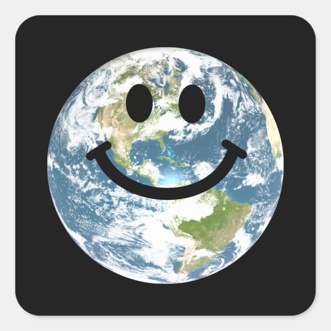 Sticker Carré Face de la Terre heureuse (Devant)